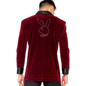 Playboy Smoking Jacket Costume Bunny Logo Velvet Satin Collar Pockets PB139 XL
